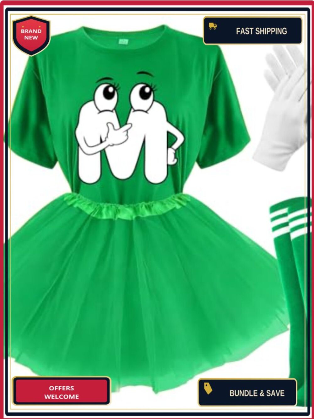 Letter M Halloween Costume Set Tutu Skirt Tee Socks Gloves Adult